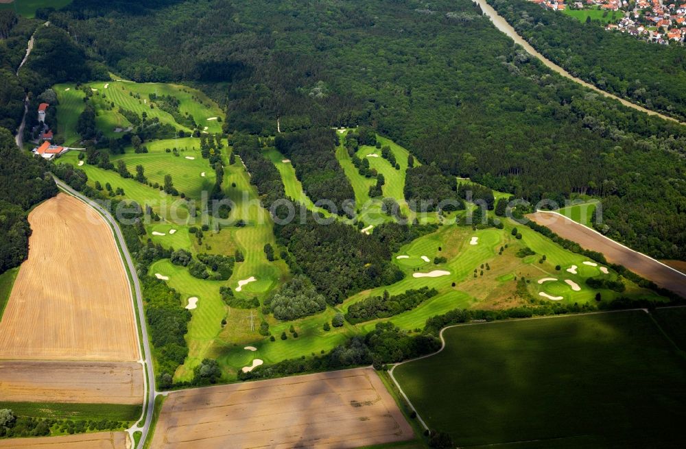 Ulm from above - The golf club Ulm in the state of Baden-Württemberg. It is the only club of the region that carries the quality mark of leading golf courses of Germany. It is an 18 hole facility at the Illerzeller Forest right at the border between the states of Baden-Württemberg and Bavaria
