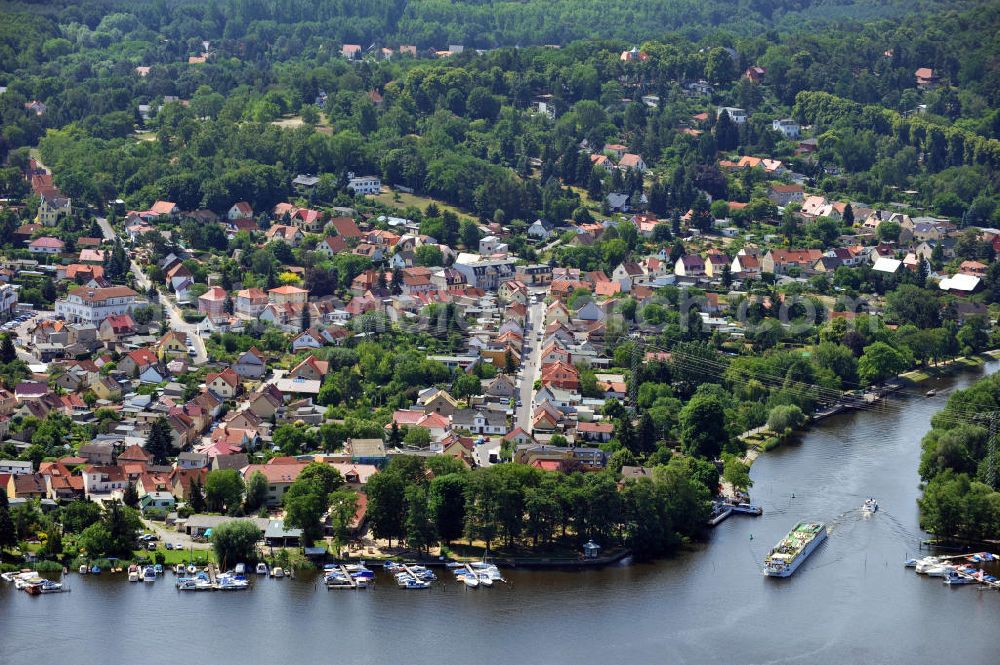 Schwielowsee from above - View of the village Caputh in the municipality of Schwielowsee. The Lake Templin is connected with other lakes in the region of Potsdam-Mittelmark