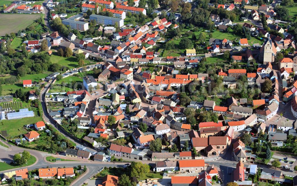 Aerial image Wettin-Löbejün - View of Löbejün, a district of Wettin-Löbejün in Saale county of Saxony-Anhalt. The village was first mentioned in 961