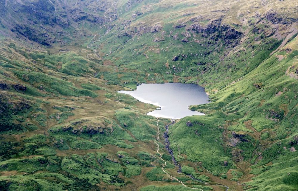 Grasmere from above - The lake Easedale Tarn in the Lake District National Park near Grasmere in Cumbria, England