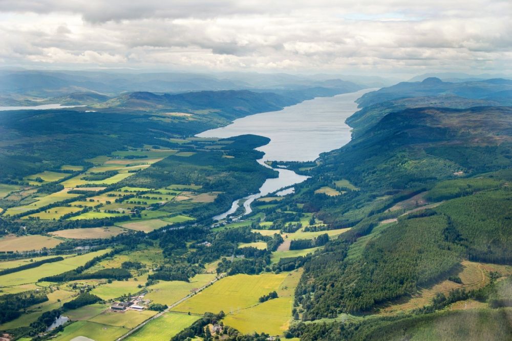 Aerial photograph INVERNESS - The lake Loch Ness near Inverness in the Highlands / Highlands of Scotland is part of the Great Glen chain of lakes in United Kindom