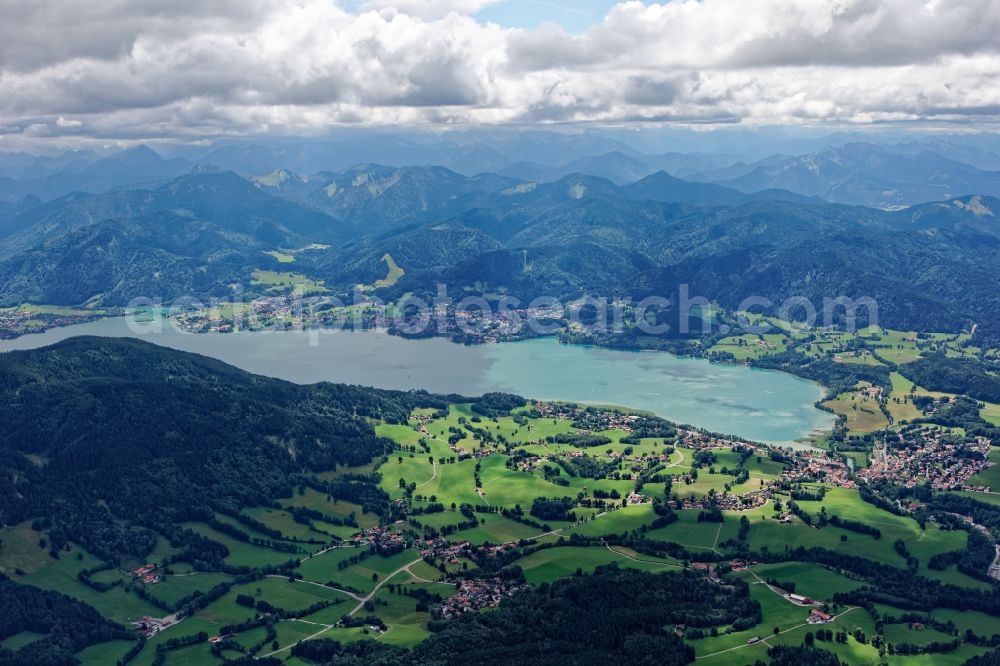 Bad Wiessee from above - Riparian areas on the lake area of Tegernsee in Bad Wiessee in the state Bavaria, Germany