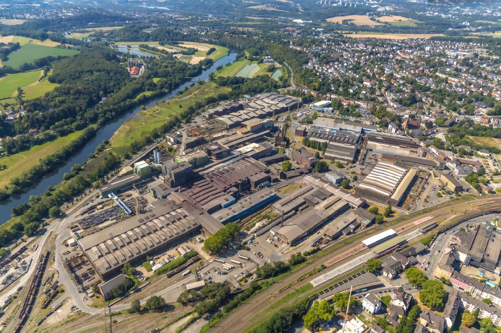 Aerial image Witten - Technical equipment and production facilities of the steelworks Deutsche Edelstahlwerke in Hagen in the state North Rhine-Westphalia, Germany