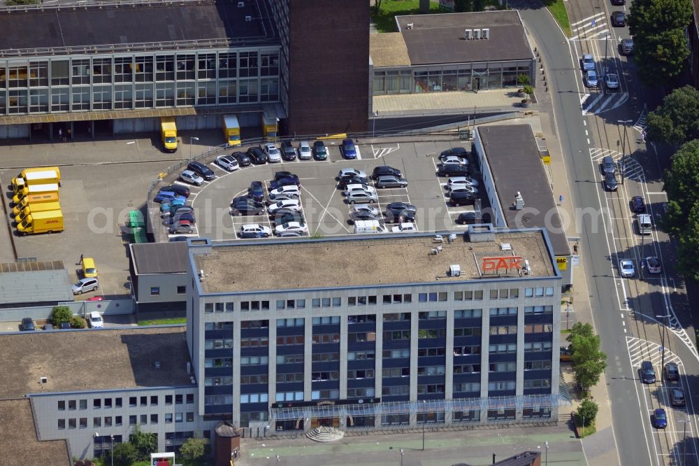 Aerial photograph Bochum - Deutsche Post AG (mail), DAK (health & insurance) and ADAC (motoring) on Wittener Street in Bochum in the state of North Rhine-Westphalia. The compound is next to the main train station Bochum and includes a finance center of Deutsche Post, a representation of ADAC and a service centre of DAK