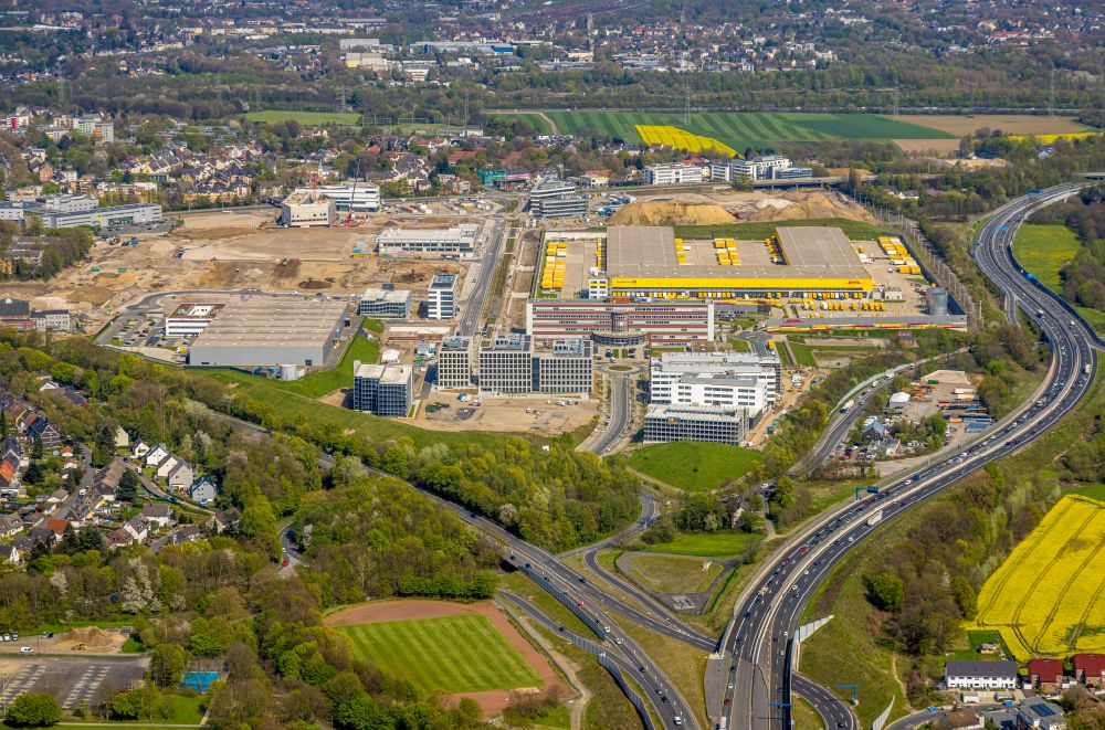 Bochum from above - Building complex on the site of the DHL parcel center and logistics center in the development area MARK 517 on the street Opelring in the district Laer in Bochum in the state North Rhine-Westphalia, Germany