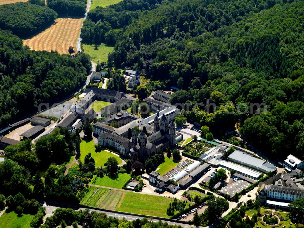 Aerial image Glees - The Abbey of Maria Laach is one, four kilometers north of Mendig in the Eifel on the denunciation of the local municipality in the district of Ahrweiler Glees situated high medieval monastery, the 1093-1216 has been a foundation of Henry II and his wife Adelheid Laach built. They received their current name in 1863