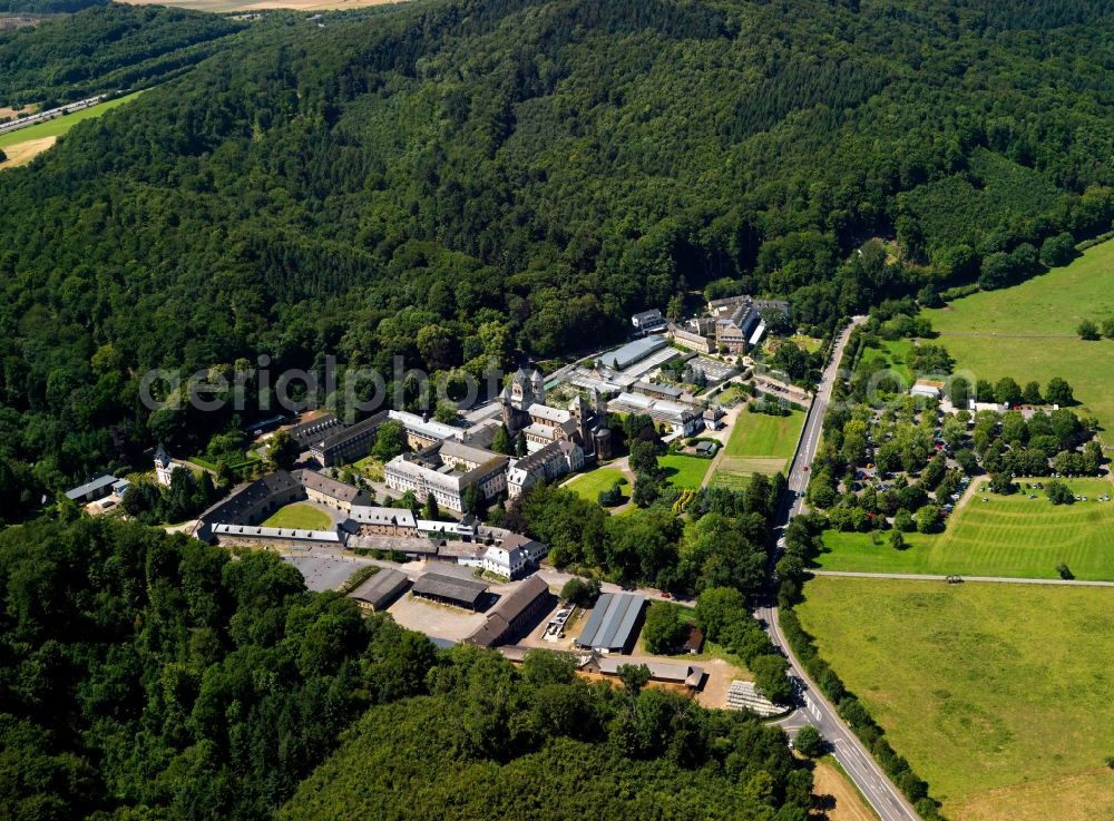 Aerial photograph Glees - The Abbey of Maria Laach is one, four kilometers north of Mendig in the Eifel on the denunciation of the local municipality in the district of Ahrweiler Glees situated high medieval monastery, the 1093-1216 has been a foundation of Henry II and his wife Adelheid Laach built. They received their current name in 1863