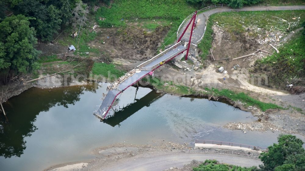 Aerial image Mayschoß - The suspension bridge near Laach, which was destroyed due to the flood disaster this year in the state Rhineland-Palatinate, Germany