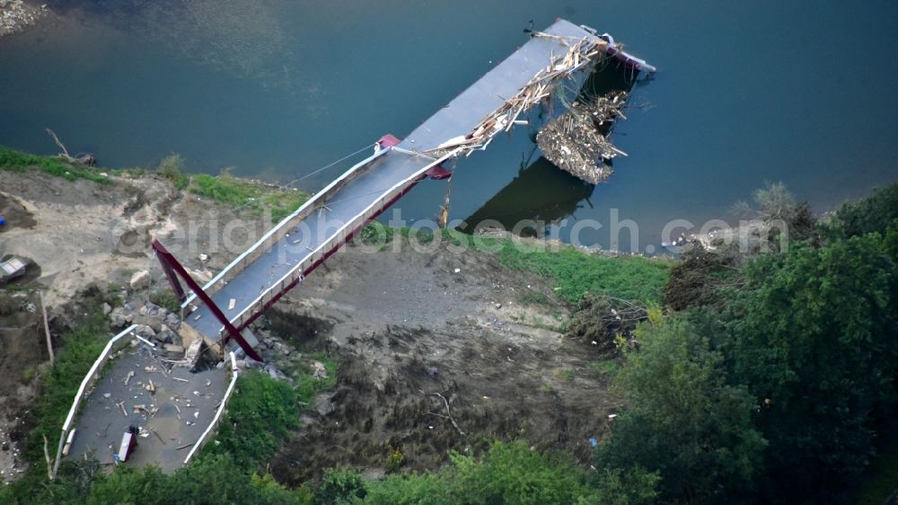 Aerial photograph Mayschoß - The suspension bridge near Laach, which was destroyed due to the flood disaster this year in the state Rhineland-Palatinate, Germany