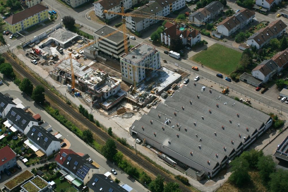 Schopfheim from the bird's eye view: A new residential area is buildt on the grounds of the former company Gardner Denver in the district Fahrnau in Schopfheim in the state Baden-Wurttemberg, Germany