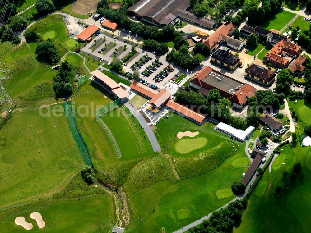 Aerial photograph Ludwigsburg - The golf facility Schloss Monrepos in Ludwigsburg in the state of Baden-Württemberg. Th grounds are named after the castle closeby. The 18 hole course is the site of golf tournaments and open games and location of an annual duck hunt