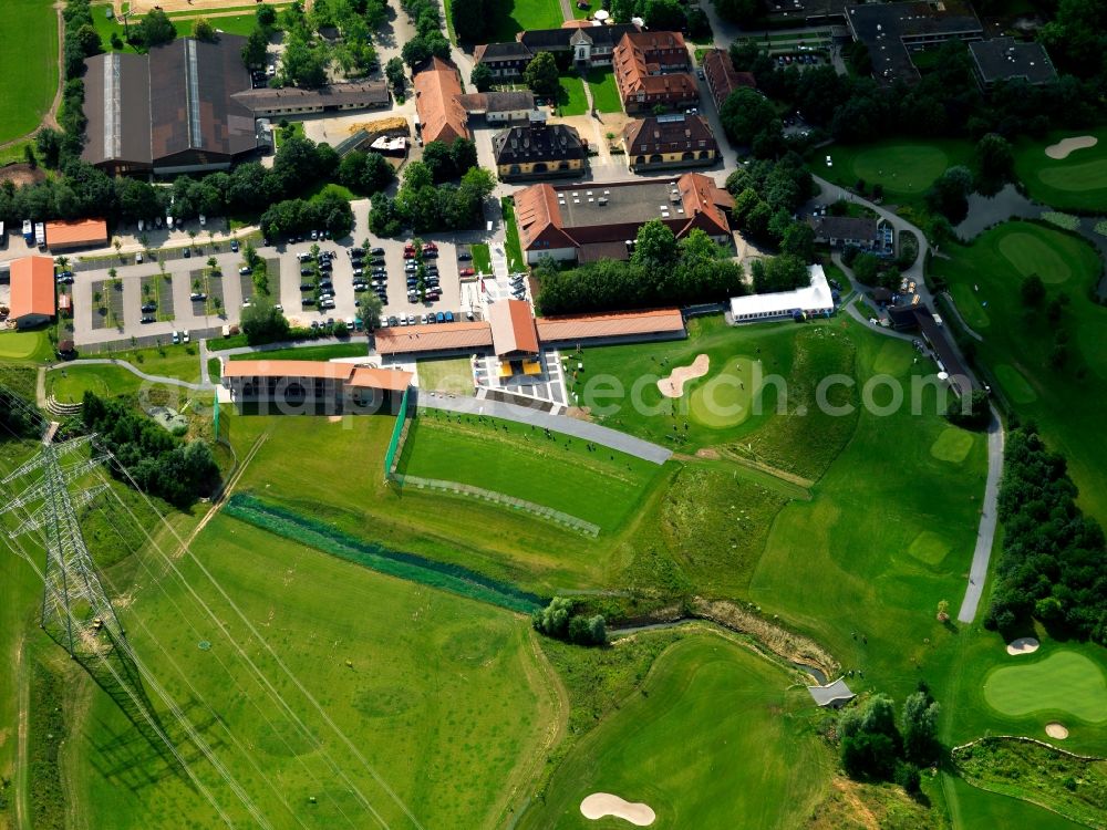 Ludwigsburg from above - The golf facility Schloss Monrepos in Ludwigsburg in the state of Baden-Württemberg. Th grounds are named after the castle closeby. The 18 hole course is the site of golf tournaments and open games and location of an annual duck hunt