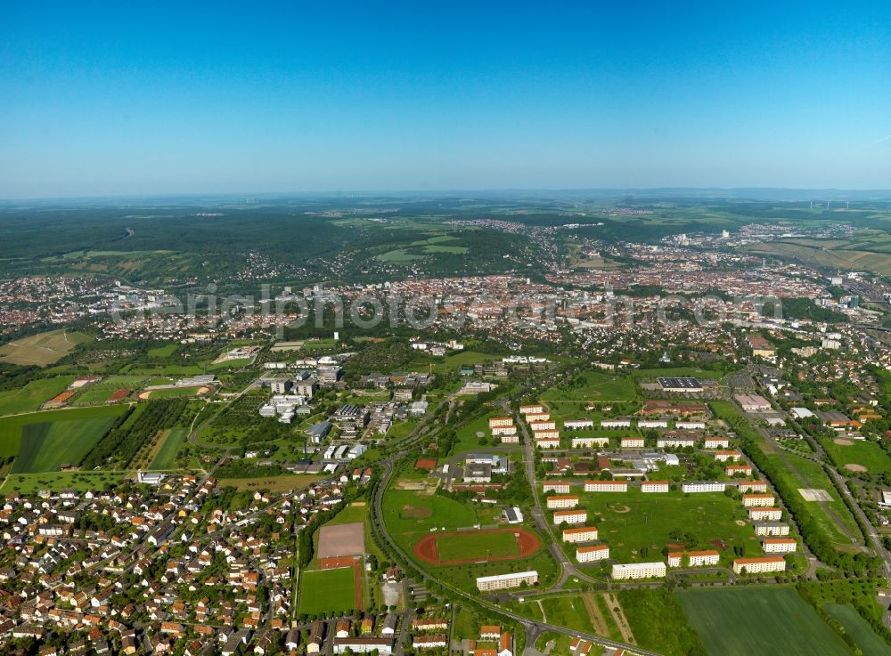 Aerial image Würzburg - View of the site of the former U.S. barracks in the east of Würzburg, the Leighton Barracks. A part of the area is now used by the University