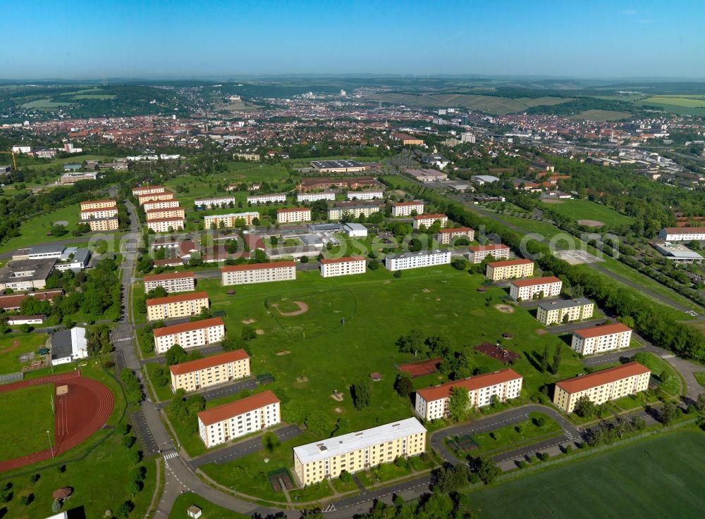 Aerial photograph Würzburg - View of the site of the former U.S. barracks in the east of Würzburg, the Leighton Barracks. A part of the area is now used by the University