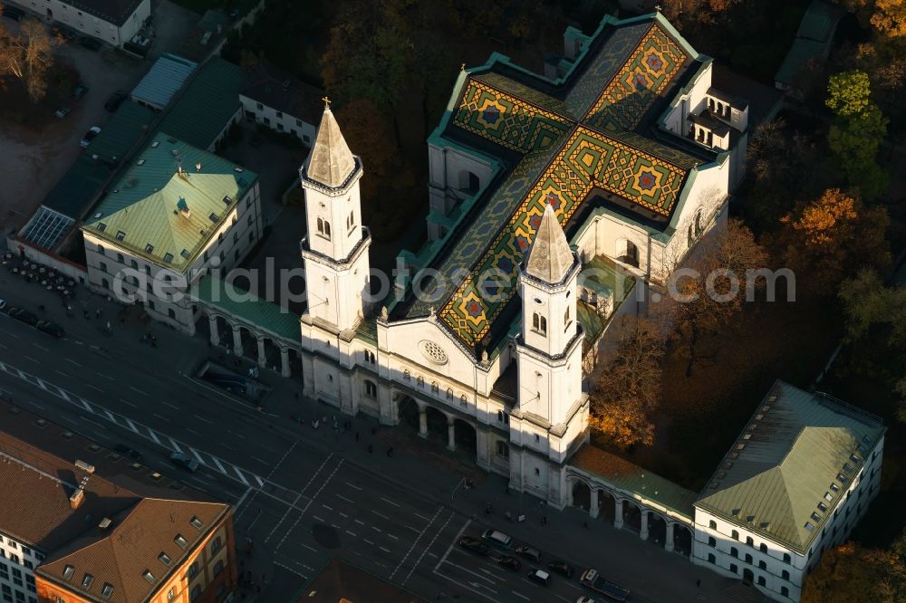 München from above - The Catholic Parish and University Church St. Louis in Munich, called Louis Church is the first monumental church in the round arch style and has the second largest altar fresco of the world