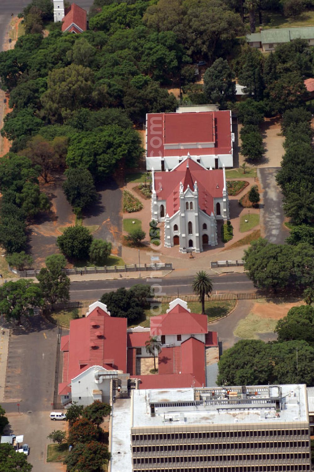 RUSTENBURG from above - View of the surroundings of the Moedergemeente church in Rustenburg, South Africa