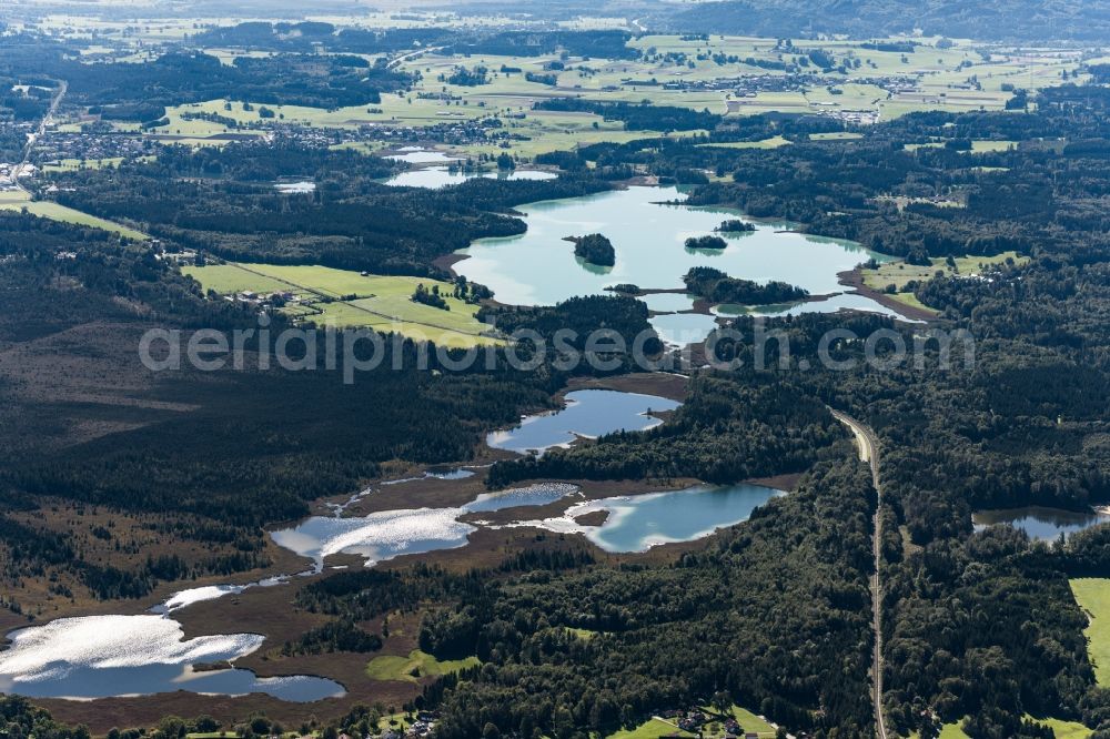 Aerial photograph Seeshaupt - Waterfront landscape on the Osterseen lakes in Iffeldorf in the state Bavaria, Germany