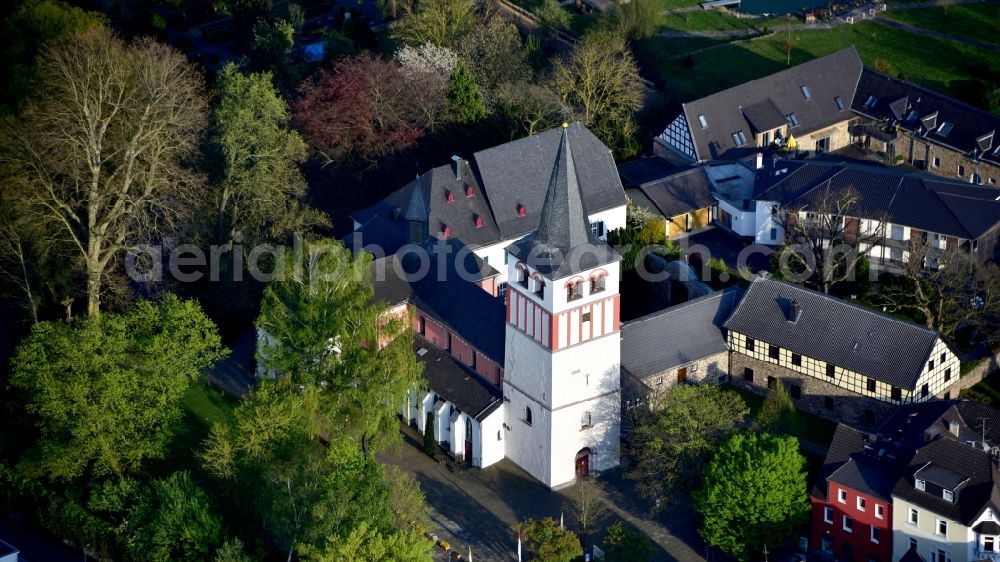 Königswinter from above - The parish church of St. Pankratius in Oberpleis in the state North Rhine-Westphalia, Germany