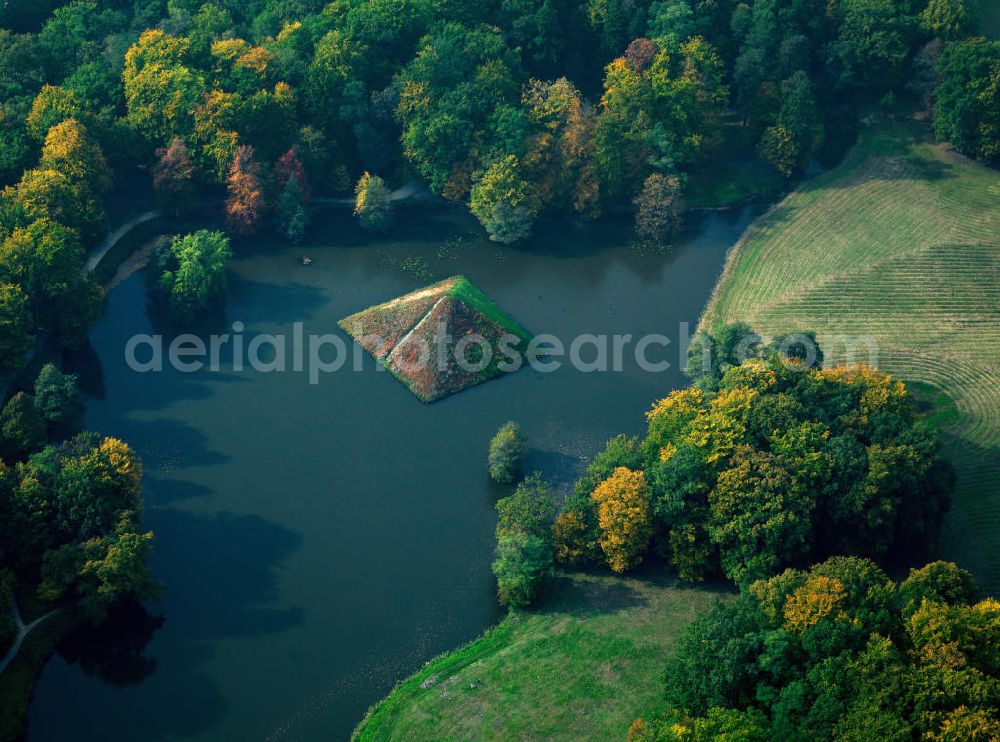 Aerial image Cottbus - The park of Branitz in Cottbus is a landscape park, which was owned by the family of Count of Pückler. Its arrangement started in 1845. Later the pyramid platform was used as the Count's burial place