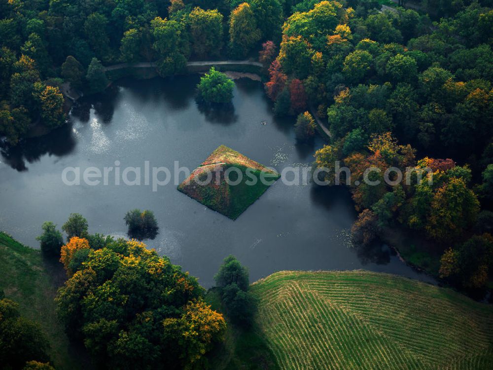 Cottbus from the bird's eye view: The park of Branitz in Cottbus is a landscape park, which was owned by the family of Count of Pückler. Its arrangement started in 1845. Later the pyramid platform was used as the Count's burial place