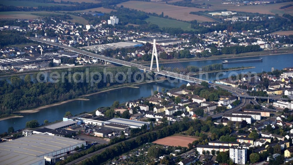 Aerial image Weißenthurm - The Raiffeisen Bridge connects Weissenthurm with Neuwied in the state Rhineland-Palatinate, Germany