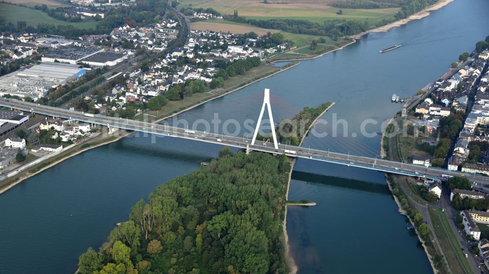 Aerial photograph Weißenthurm - The Raiffeisen Bridge connects Weissenthurm with Neuwied in the state Rhineland-Palatinate, Germany