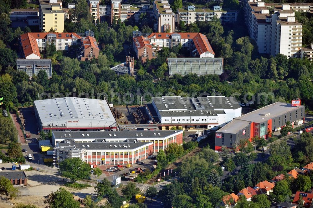 Aerial image Berlin - View at various company's buildings on the industrial estate at the Robert W. Kemper Street in the district Lichterfelde in Berlin. The picture shows the buildings of the Company Selfstorage-Berlin and MyPlace Self Storage as well as the factory building of Karl Weiss Technologies GmbH