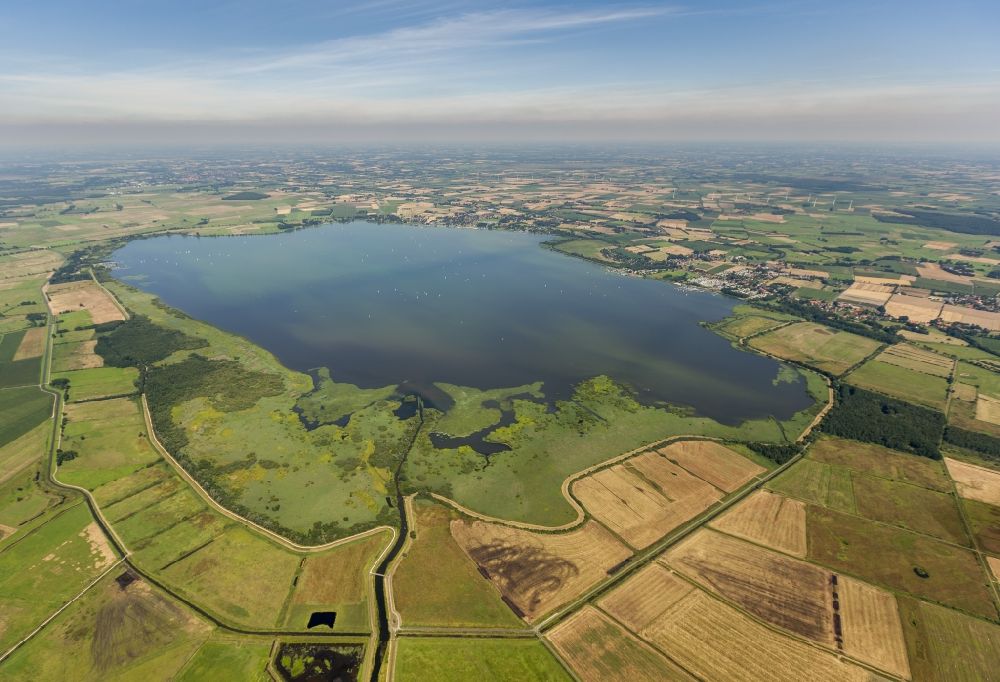 Lembruch from above - Fisheyeview at the Dümmer Lake near Lembruch in Dümmerland in the federal state of North Rhine-Westphalia NRW