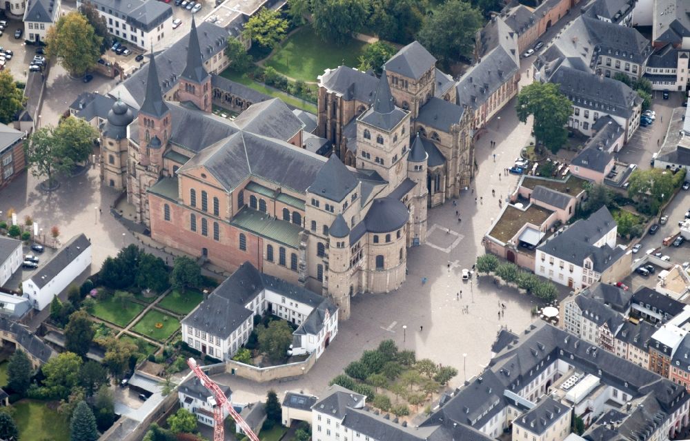 Aerial image Trier - Cathedral and Church of Our Lady in Trier in Rhineland-Palatinate. The cathedral stands on the UNESCO list of World Heritage