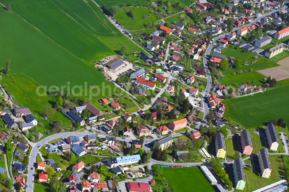 Aerial image Dürrröhrsdorf-Dittersbach - Village view along Hauptstrasse in Duerrroehrsdorf-Dittersbach in the state Saxony, Germany