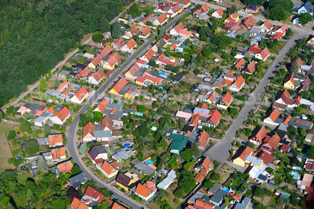 Aerial image Frohnsdorf - Village view along the Karl-Marx-Strasse in Frohnsdorf in the state Brandenburg, Germany