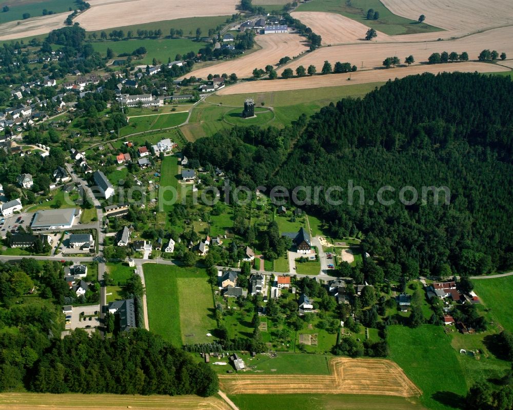 Frauenstein from above - Village view in Frauenstein in the state Saxony, Germany