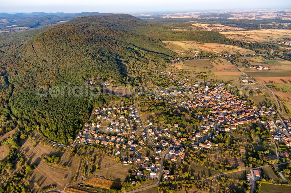 Goersdorf from the bird's eye view: Village view in GA?rsdorf in Grand Est, France