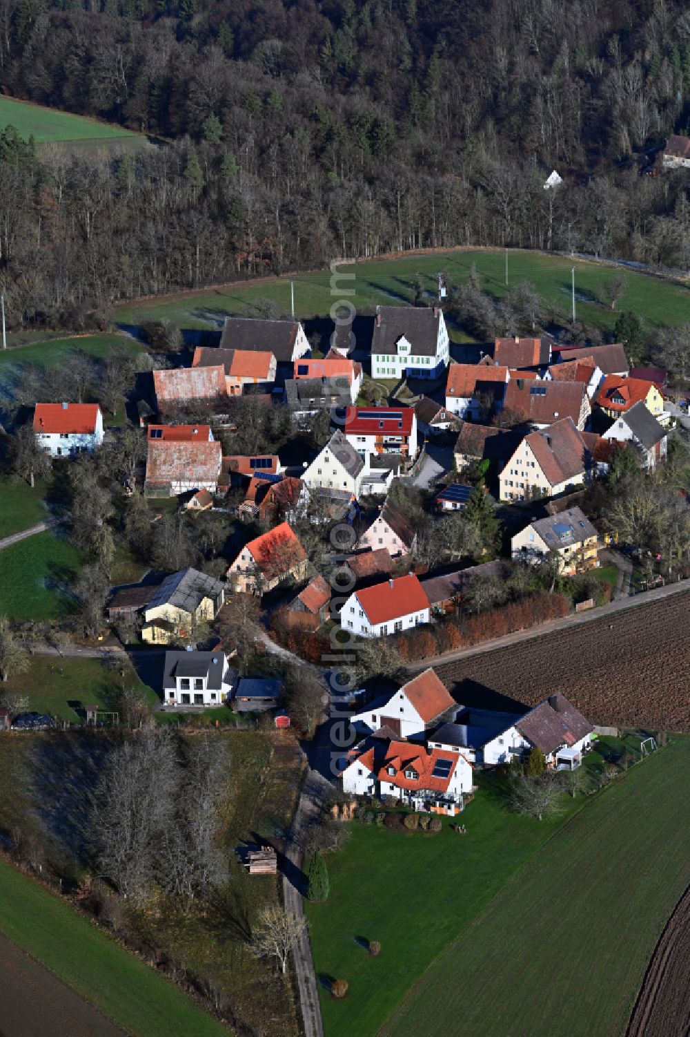 Happurg from the bird's eye view: Village view in Happurg in the state Bavaria, Germany