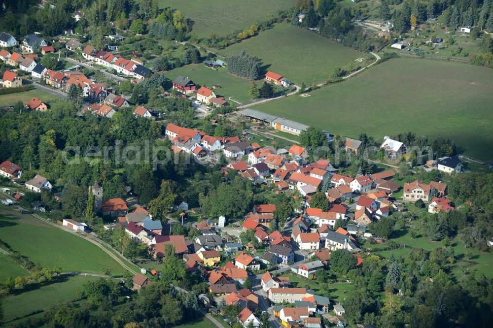 Plaue from above - Village Kleinbreitenbach with the fortress church in the state Thuringia