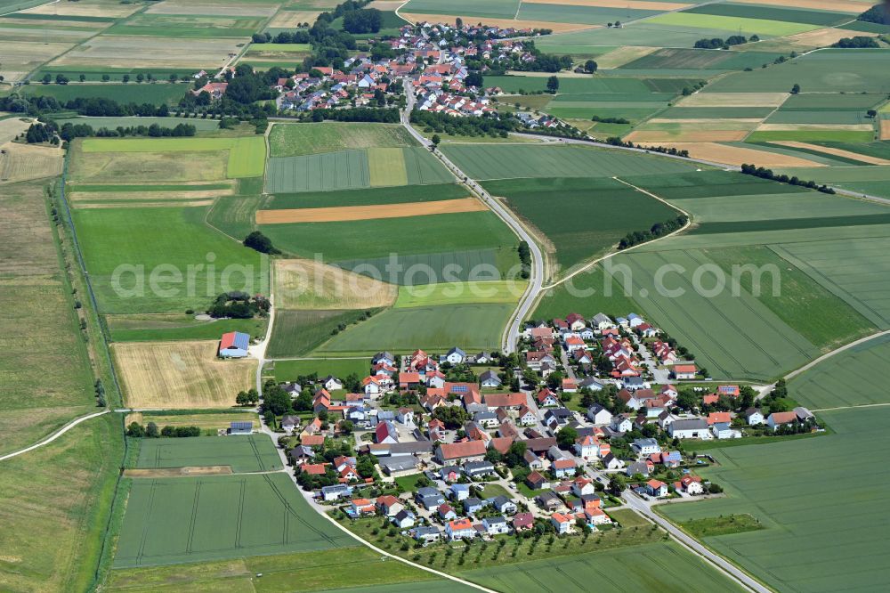 Aerial image Ingolstadt - Village - View of Muehlhausen with adjacent meadows, agricultural areas and fields near Ingolstadt in the state Bavaria, Germany