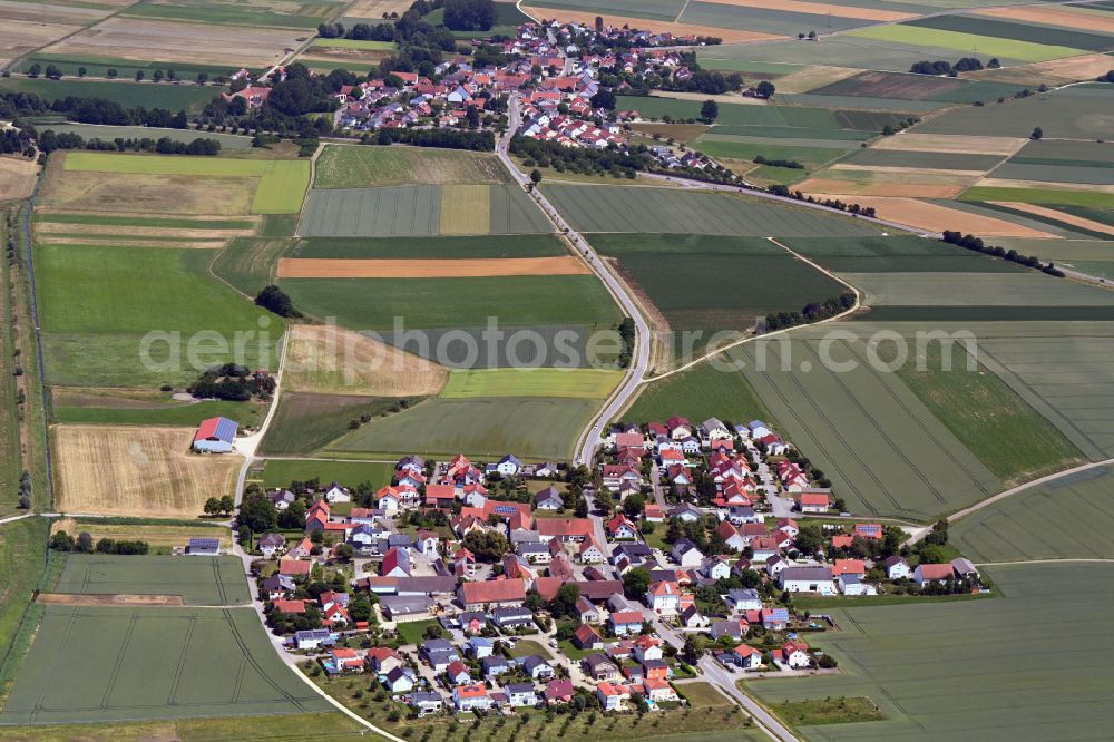 Aerial photograph Ingolstadt - Village - View of Muehlhausen with adjacent meadows, agricultural areas and fields near Ingolstadt in the state Bavaria, Germany