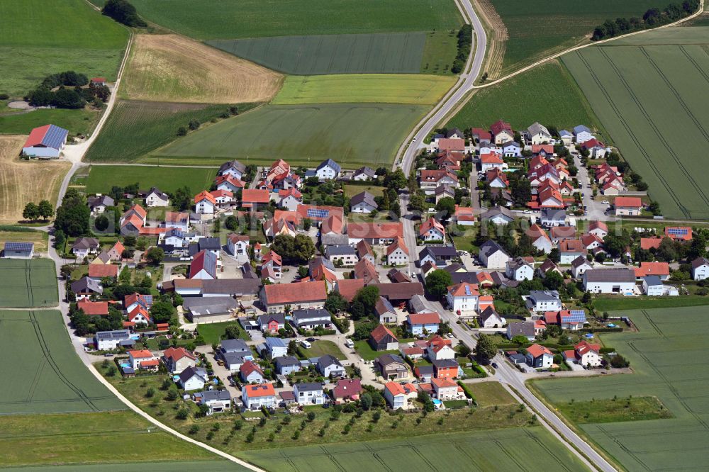 Ingolstadt from above - Village - View of Muehlhausen with adjacent meadows, agricultural areas and fields near Ingolstadt in the state Bavaria, Germany