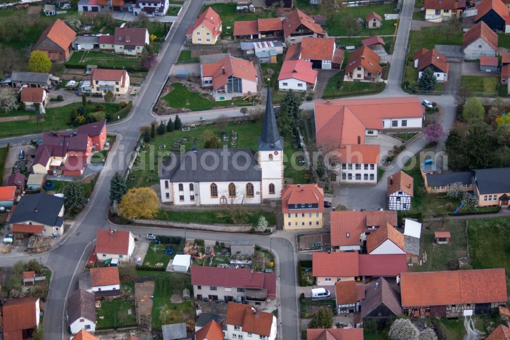 Grabfeld from above - Village view in the district Queienfeld in Grabfeld in the state Thuringia, Germany