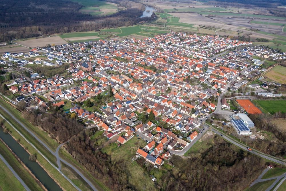 Aerial image Dettenheim - Village view in the district Russheim in Dettenheim in the state Baden-Wurttemberg, Germany