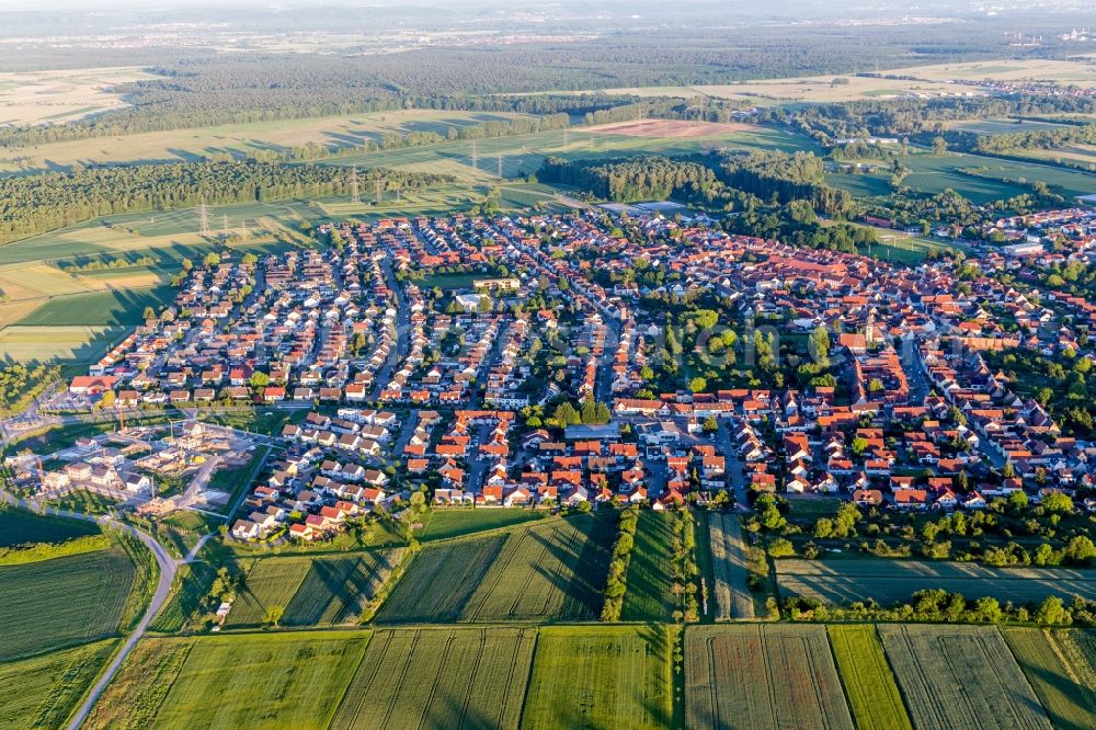Dettenheim from above - Village view in the district Russheim in Dettenheim in the state Baden-Wurttemberg, Germany
