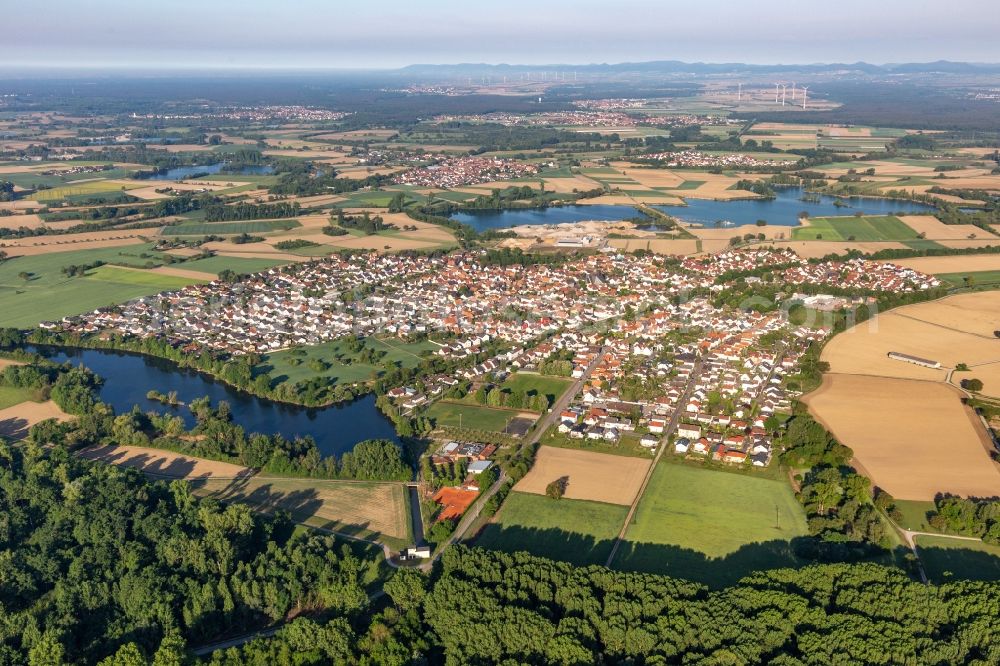 Leimersheim from the bird's eye view: Village - view on the edge of agricultural fields and farmland in Leimersheim in the state Rhineland-Palatinate