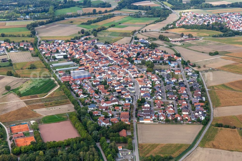 Aerial photograph Neupotz - Village - view on the edge of agricultural fields and farmland in the district Hardtwald in Neupotz in the state Rhineland-Palatinate