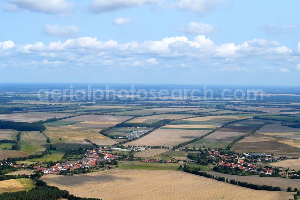 Aerial image Bardenitz Pechüle - Village - view on the edge of agricultural fields and farmland in Bardenitz Pechuele in the state Brandenburg, Germany