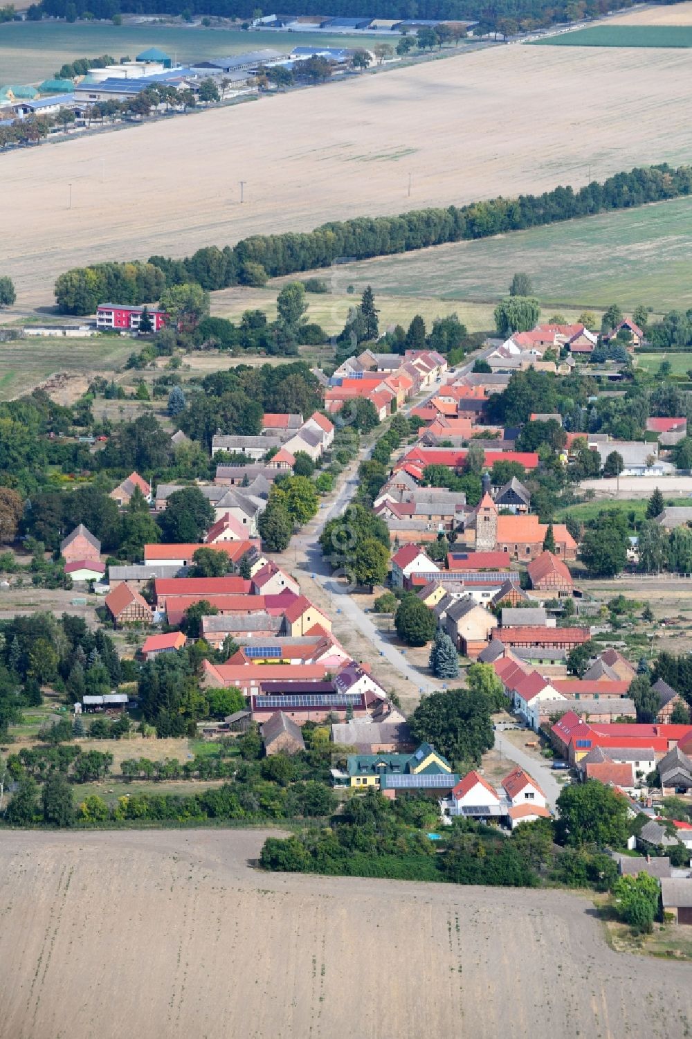 Bardenitz Pechüle from above - Village - view on the edge of agricultural fields and farmland in Bardenitz Pechuele in the state Brandenburg, Germany