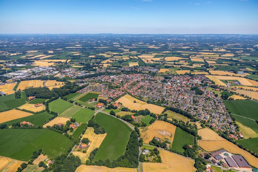 Beelen from above - Village - view on the edge of agricultural fields and farmland in Beelen in the state North Rhine-Westphalia, Germany