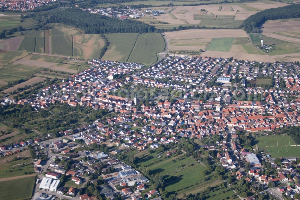 Aerial photograph Dettenheim - Village - view on the edge of agricultural fields and farmland in Dettenheim in the state Baden-Wuerttemberg