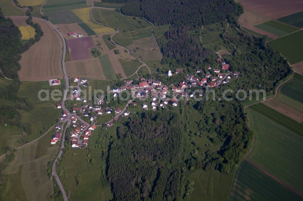 Dietingen from the bird's eye view: Village - view on the edge of agricultural fields and farmland in Dietingen in the state Baden-Wuerttemberg, Germany