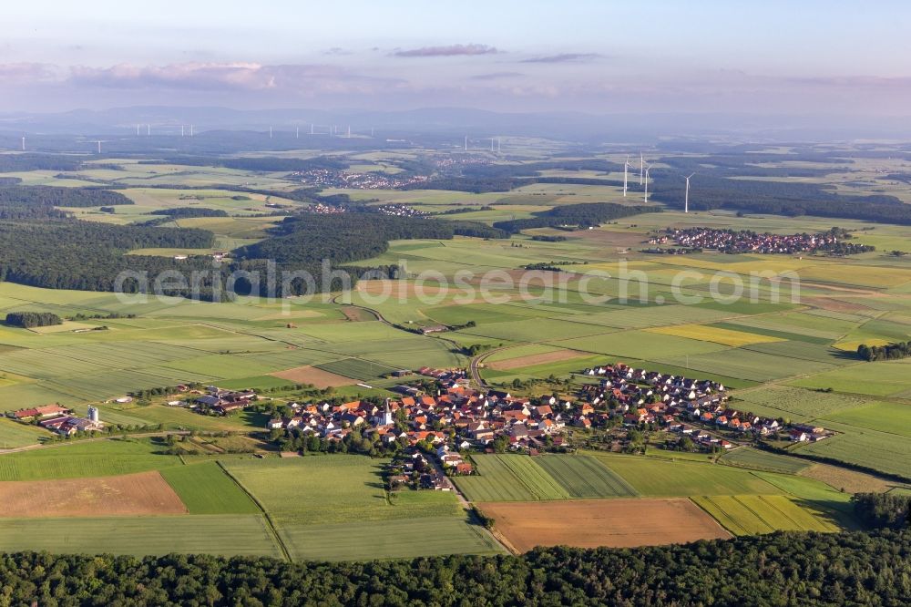 Aerial image Ebertshausen - Village - view on the edge of agricultural fields and farmland in Ebertshausen in the state Bavaria