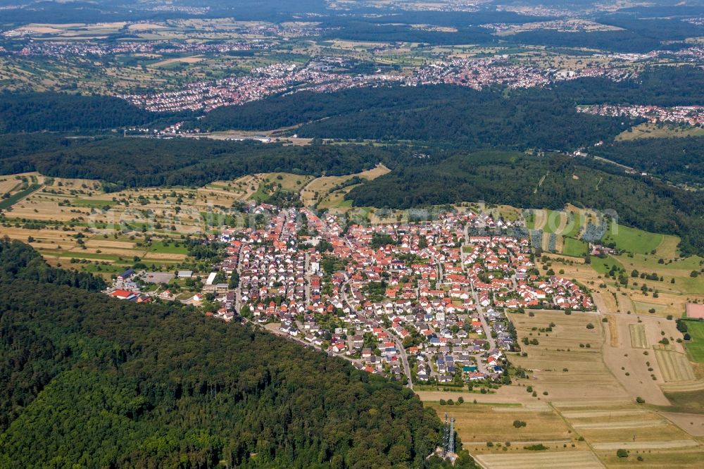 Ettlingen from the bird's eye view: Village - view on the edge of agricultural fields and farmland in Ettlingen in the state Baden-Wurttemberg, Germany